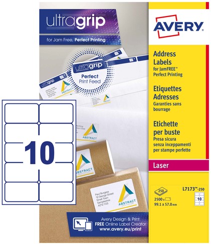 Etiket Avery L7173-250 99.1x57mm wit 2500st 250 Vel-2