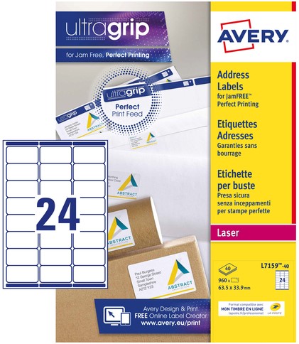 Etiket Avery L7159-40 63.5x33.9mm wit 960st 40 Vel