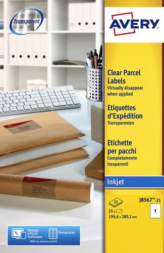 Etiket Avery J8567-25 210x297mm A4 tr 25st 25 Vel