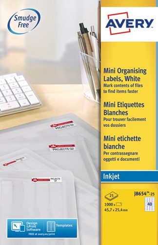 Etiket Avery J8654-25 45.7x25.4mm wit 1000st 25 Vel