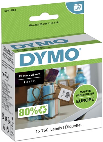 Etiket Dymo LabelWriter multifunctioneel 25x25 wit 750 Stuk
