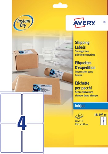 Etiket Avery J8169-10 99.1x139mm wit 40stuks 10 Vel