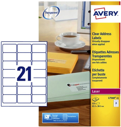 Etiket Avery L7560-25 63.5x38.1mm tr 525stuks 25 Vel