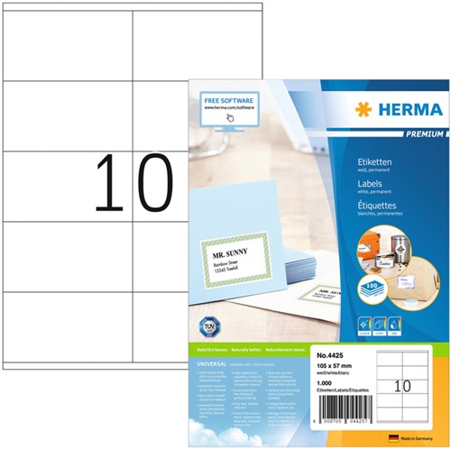 Etiket HERMA 4425 105x57mm premium wit 1000stuks 100 Vel
