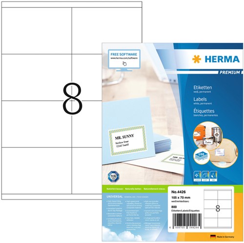 Etiket HERMA 4426 105x70mm premium wit 800stuks 100 Vel