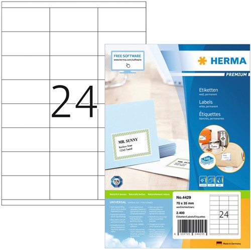 Etiket HERMA 4429 70x35mm premium wit 2400stuks 100 Vel