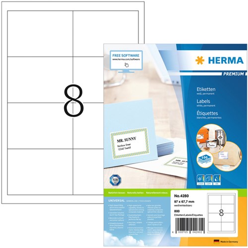 Etiket HERMA 4280 97x67.7mm premium wit 800stuks 100 Vel