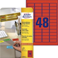 Etiket Avery L6038-20 45.7x21.2mm rood 960stuks 20 Vel