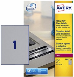 Etiket Avery L6013-20 210x297mm zilver 20stuks 20 Vel