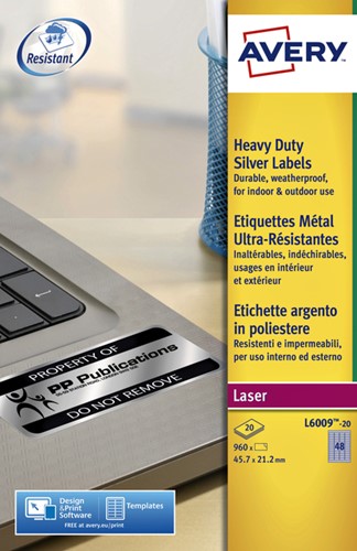 Etiket Avery L6009-20 45.7x21.2mm zilver 960st 20 Vel-2