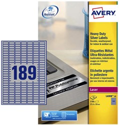 Etiket Avery L6008-20 25.4x10mm zilver 3780stuks 20 Vel