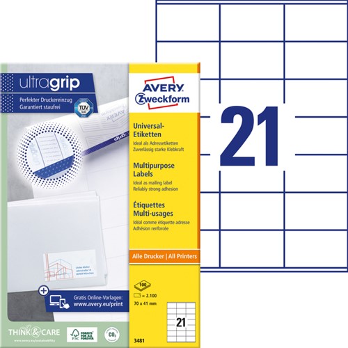 Etiket AZ 3481 70x41mm wit 2100stuks 100 Vel-2