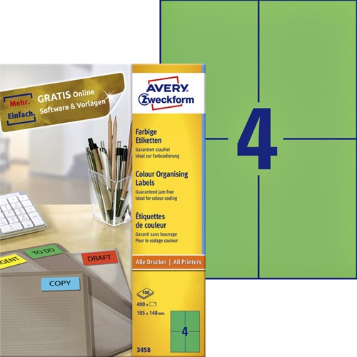 Etiket Avery 3458 105x148mm A6 groen 400st 100 Vel