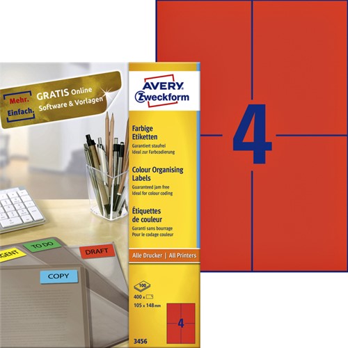 Etiket AZ 3456 105x148mm A6 rood 400stuks 100 Vel