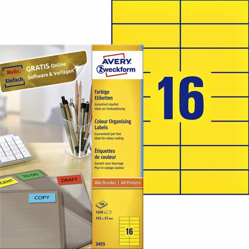 Etiket AZ 3455 105x37mm geel 1600stuks 100 Vel