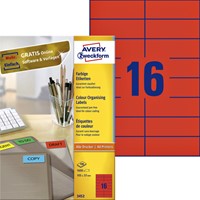 Etiket Avery 3452 105x37mm rood 1600st 100 Vel