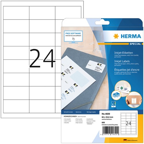 Etiket HERMA 4820 66x33.8mm wit 600st 25 Vel