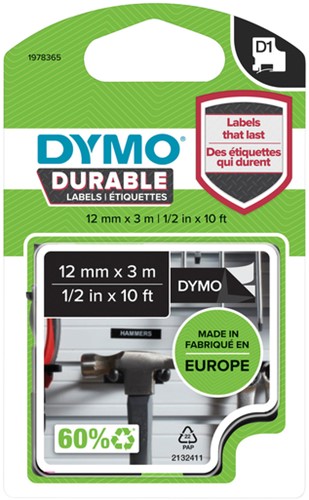 Labeltape Dymo LabelManager D1 polyester 12mm zw 1 Stuk