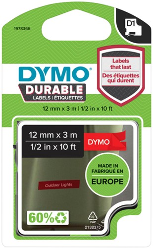 Labeltape Dymo LabelManager D1 polyester 12mm rood 1 Stuk