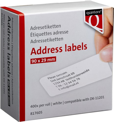 Label Etiket Quantore Dk-11201 29mmx90mm adres wt 400 Stuk