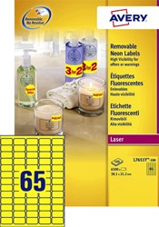 Etiket Avery L7651Y-100 38.1x21.2mm geel 6500stuks 100 Vel