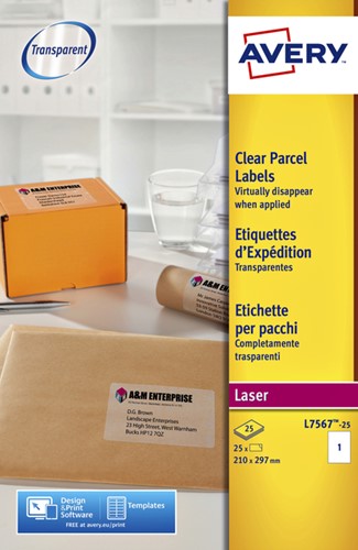 Etiket Avery L7567-25 210x297mm tr 25stuks 25 Vel