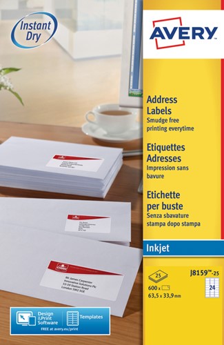 Etiket Avery J8159-25 63.5x33.9mm wit 600stuks 25 Vel