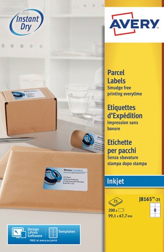 Etiket Avery J8165-25 99.1x67.7mm wit 200stuks 25 Vel