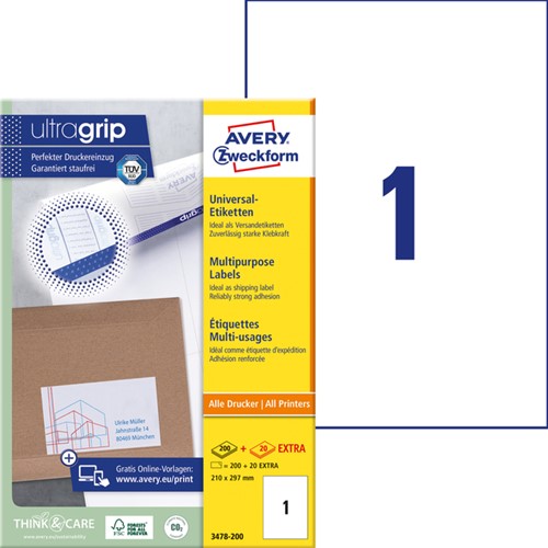 Etiket AZ 3478 210x297mm A4 wit 200stuks 200 Vel-2