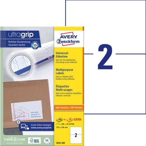 Etiket AZ 3655 210x148mm A5 wit 400stuks 200 Vel-2