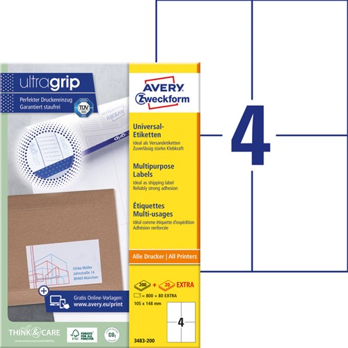 Etiket AZ 3483 105x148mm A6 wit 800stuks 200 Vel-2