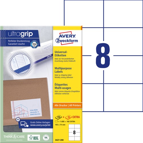 Etiket AZ 3427 105x74mm wit 1600stuks 200 Vel-2