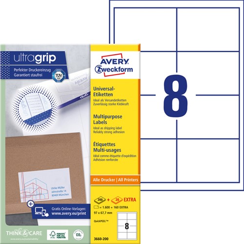 Etiket AZ 3660 97x67.7mm wit 1600stuks 200 Vel-2