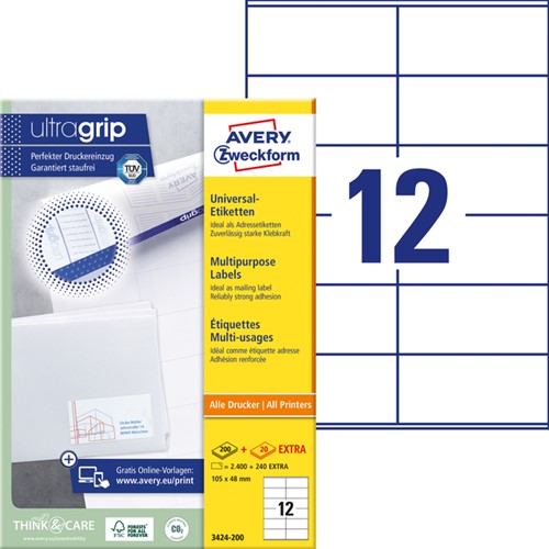 Etiket AZ 3424-200 105x48mm wit 2400stuks 200 Vel-2