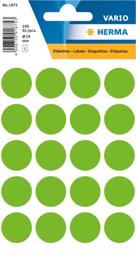 Etiket HERMA 1875 rond 19mm groen 100stuks 5 Vel