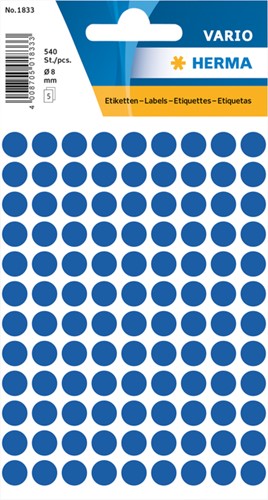 Etiket HERMA 1833 rond 8mm donkerblauw 540stuks 5 Vel