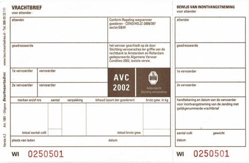 Vrachtbrief IEZZY bva 1001 19x12cm 3voud 1 Stuk
