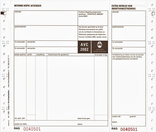 Vrachtbrief IEZZY bva 240x200mm 4voud 1 Stuk
