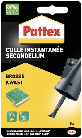 Secondelijm Pattex met kwast flacon 5gr blister 1 Stuk