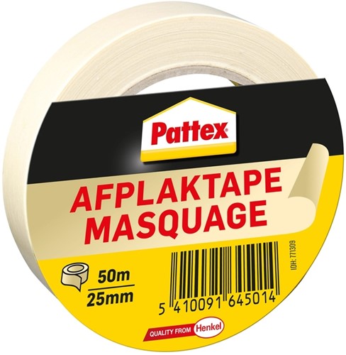 Afplaktape Pattex 25mmx50m creme 1 Rol