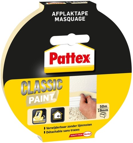 Afplaktape Pattex 19mmx50m classic creme 1 Rol