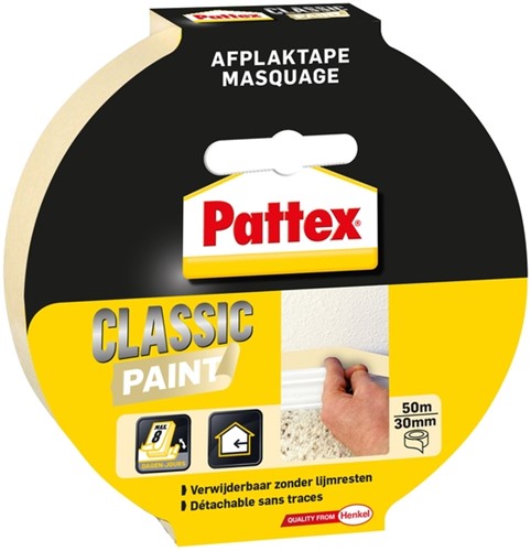 Afplaktape Pattex 30mmx50m classic creme 1 Rol