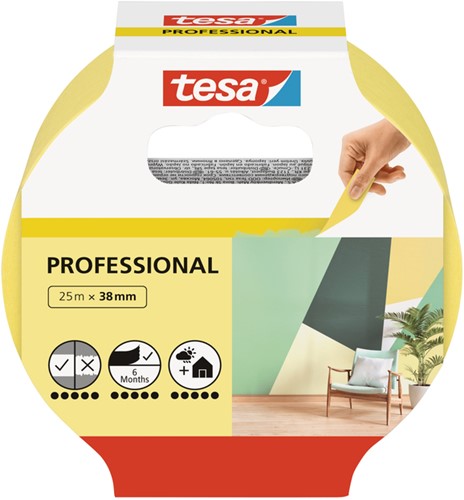 Afplaktape tesa Prof 25mx38mm geel 1 Rol