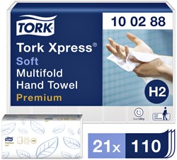 Handdoek Tork H2 Premium 2laags 212x340mm 100288 21 pak