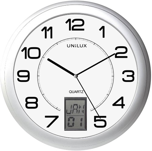 Wandklok Unilux Instinct dia 30.5cm zilvergrijs/wt 1 Stuk