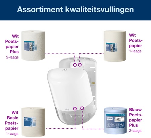 Poetspapierdispenser Tork M2 Elevation wit 1 Stuk-3