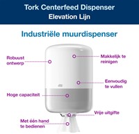 Poetspapierdispenser Tork M2 Elevation wit 1 Stuk-2