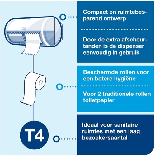 Toiletpapierdispenser Tork T4 duo wit 1 Stuk-3