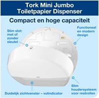 Toiletpapierdispenser Tork T2 jumbo klein wit 1 Stuk-2