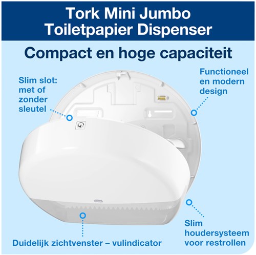 Toiletpapierdispenser Tork T2 jumbo klein wit 1 Stuk-2